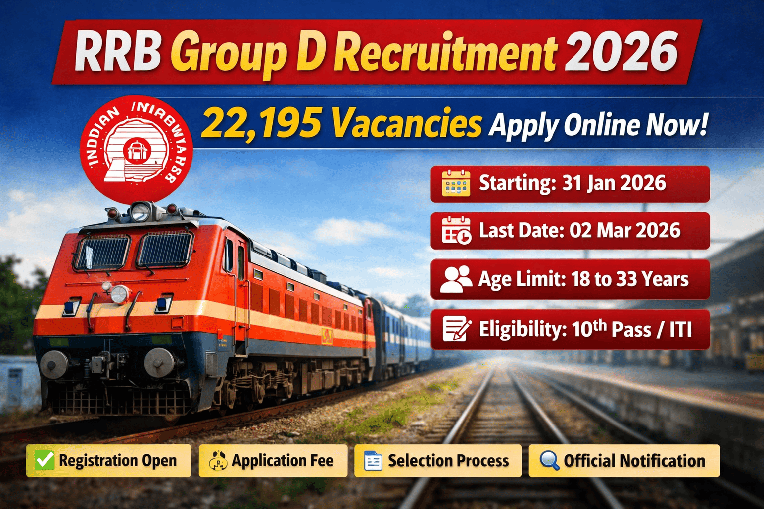 RRB Group D Recruitment 2026 – 22195 Posts Apply Online